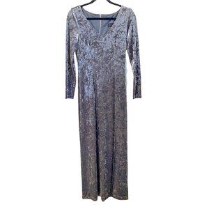 JSC Gray Silver Long Sleeve V-Neck Crushed Velvet Maxi Dress Size M
